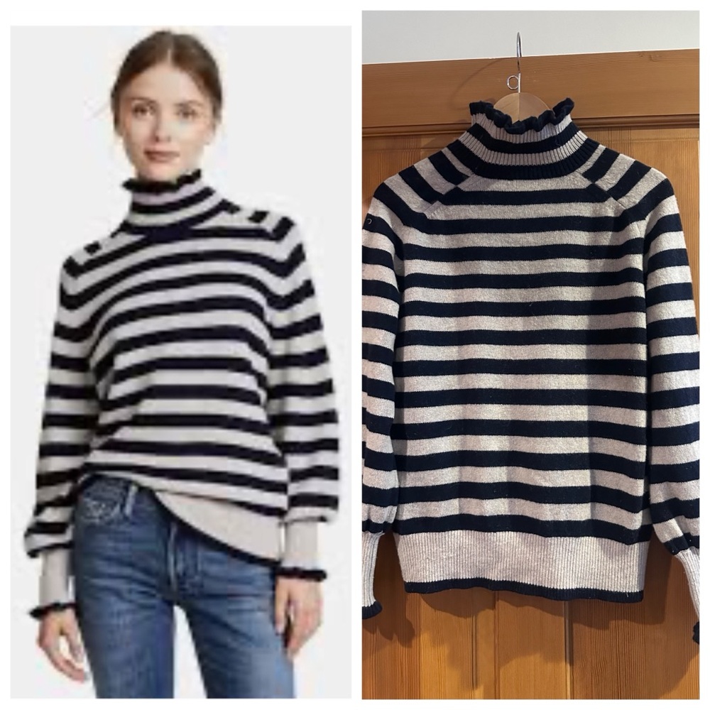 Rebecca Taylor Striped Turtleneck Sweater - Navy & Grey